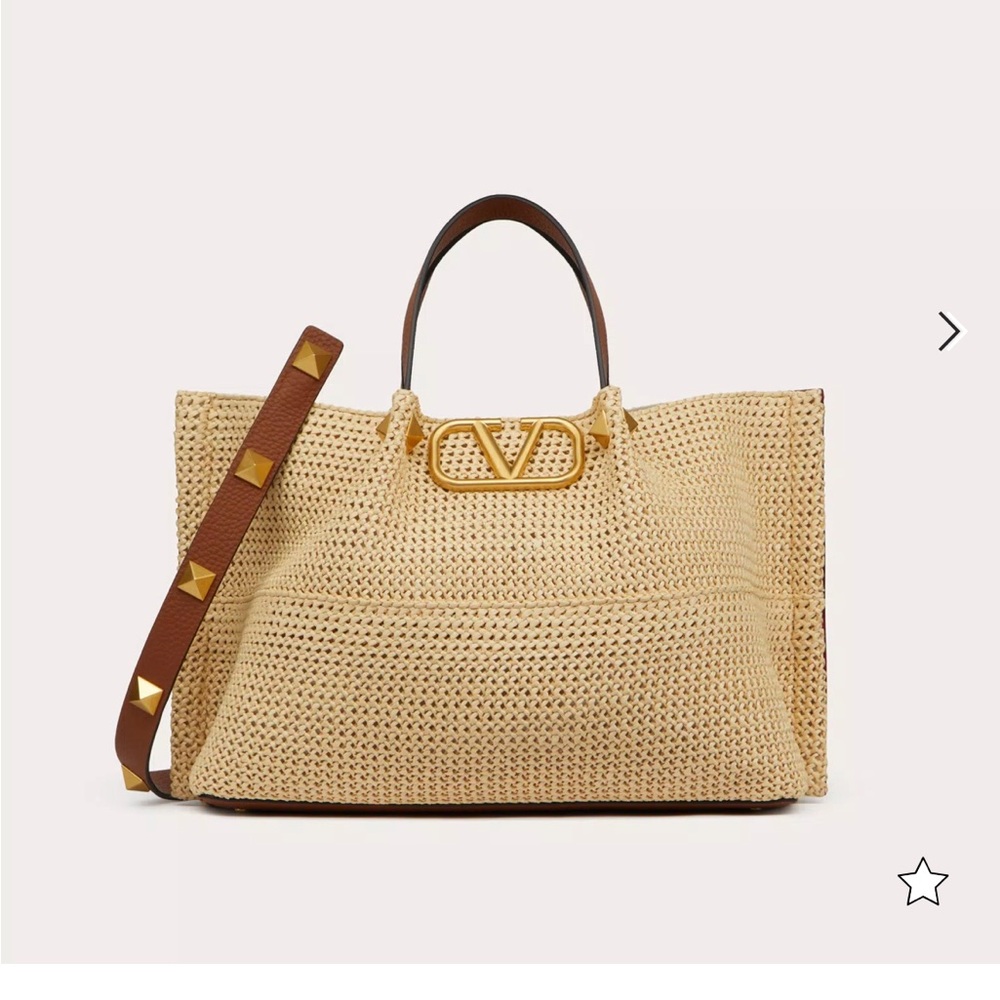 Valentino Garavani Cream and Brown Tote with Gold Hardware